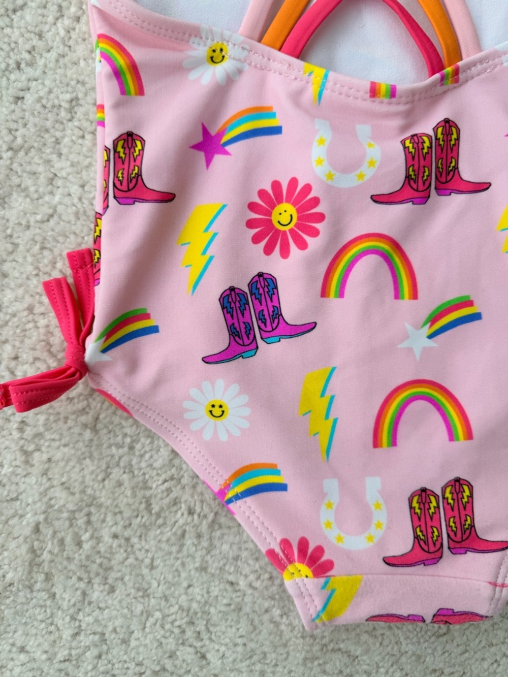 Ruffle Butts Pink Rainbow & Cowboy Boot One-Piece Swimsuit - Picture 7 of 8